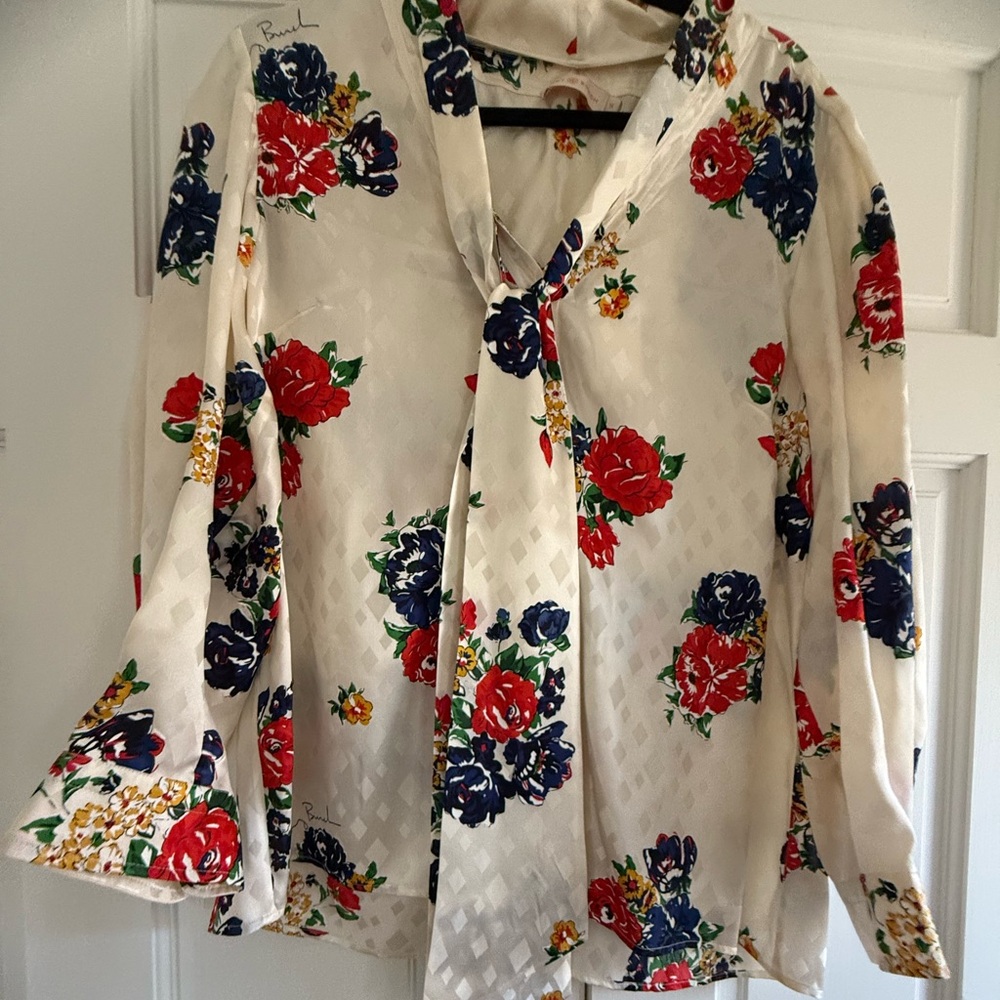 NWT Tory Burch Red and Blue Bell Sleeve Blouse with Sailor Collar
